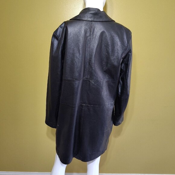Ladies Studio C Button Down Soft Black Leather Coat Size XL - Picture 5 of 8